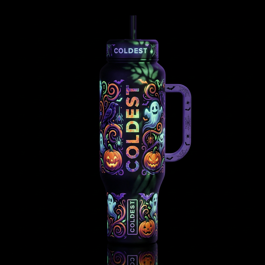 Halloween theme, Chiaroscuro,gobo accents,glossy, ... water bottle design