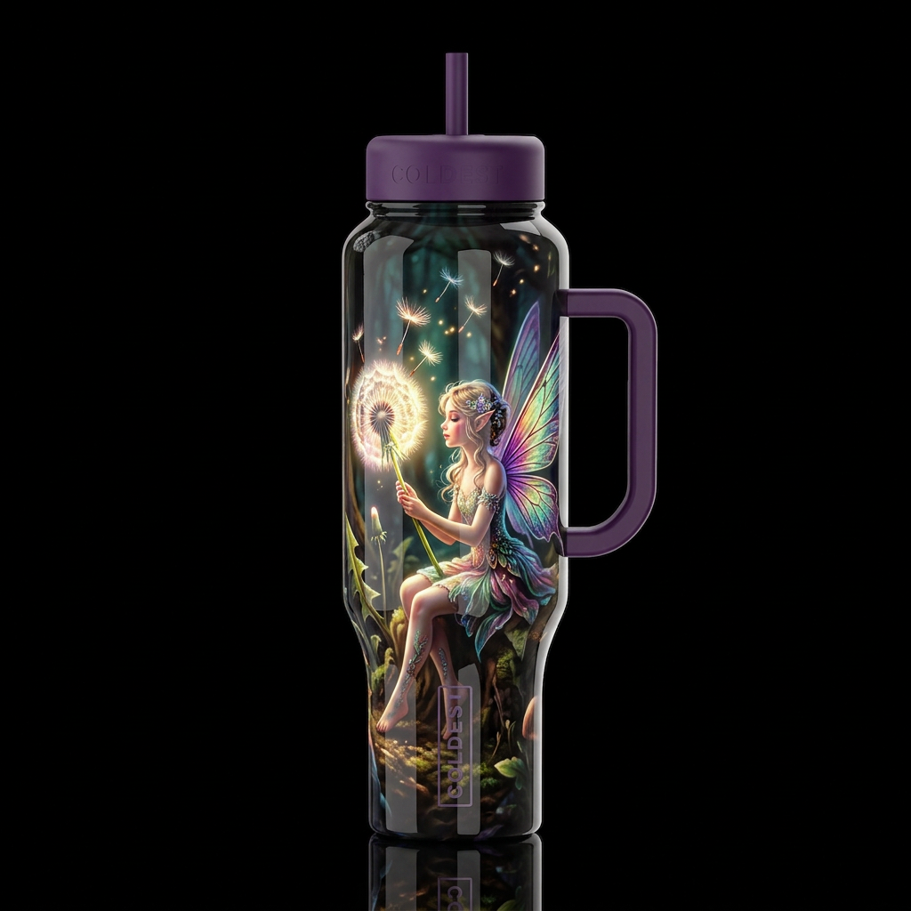 Faerie holding dandelion, Chiaroscuro,gobo accents... water bottle design