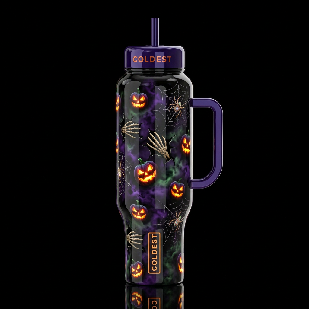 Halloween inspiration, glossy, glowie, trompe-l'œi... water bottle design