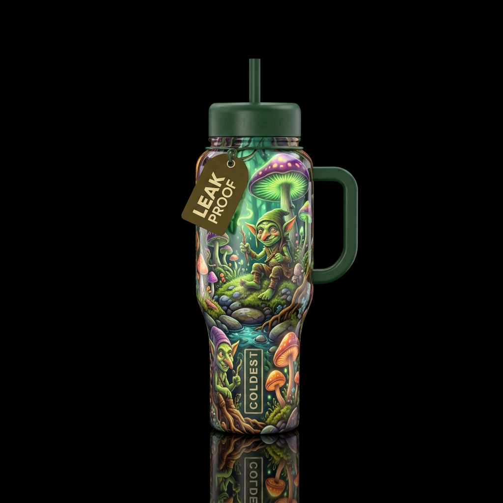 Goblincore Goblin, gobo, glossy, trompe-l'œil, bea... water bottle design