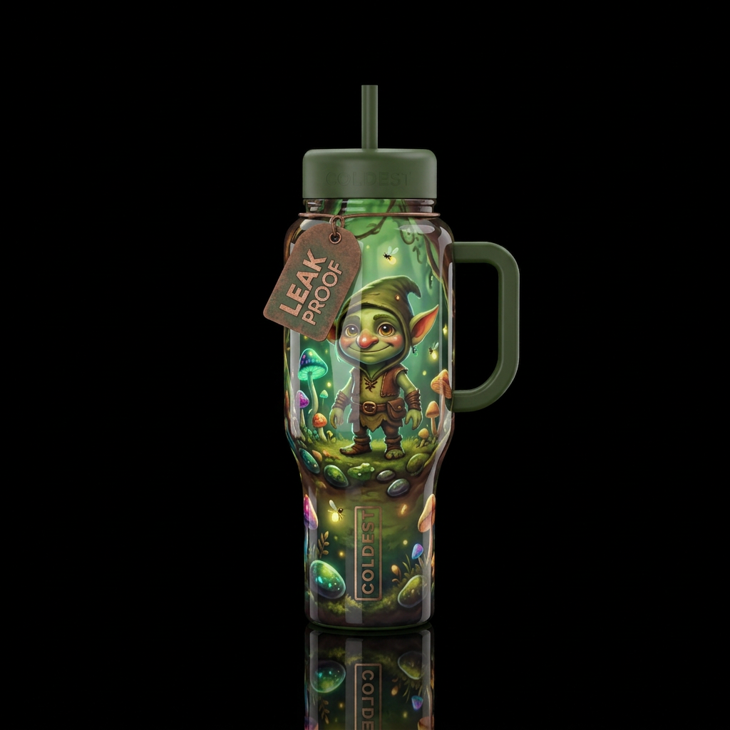 Goblincore Goblin, gobo, glossy, trompe-l'œil, bea... water bottle design