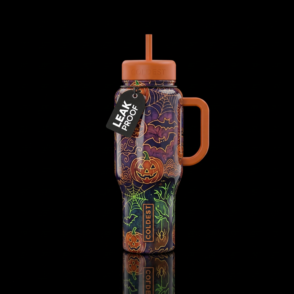 batik Halloween, glossy, glowie, trompe-l'œil, bea... water bottle design