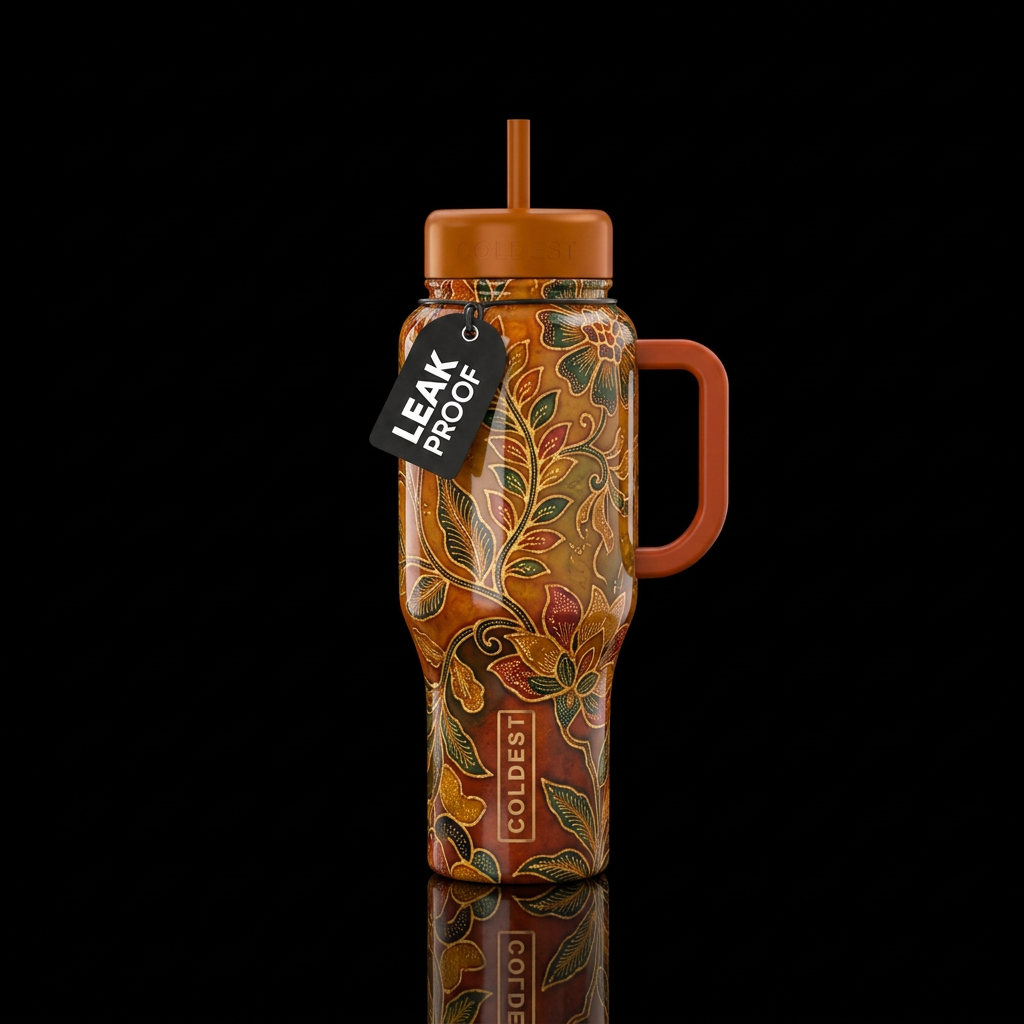 Batik autumn, glossy, glowie, trompe-l'œil, beauti... water bottle design
