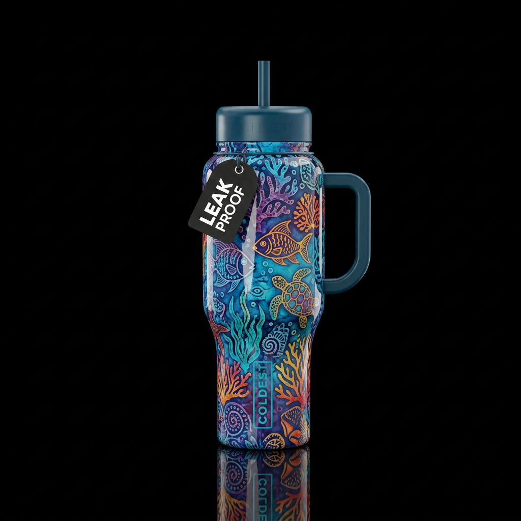 Undersea batik,glossy, trompe-l'œil, beautiferous water bottle design
