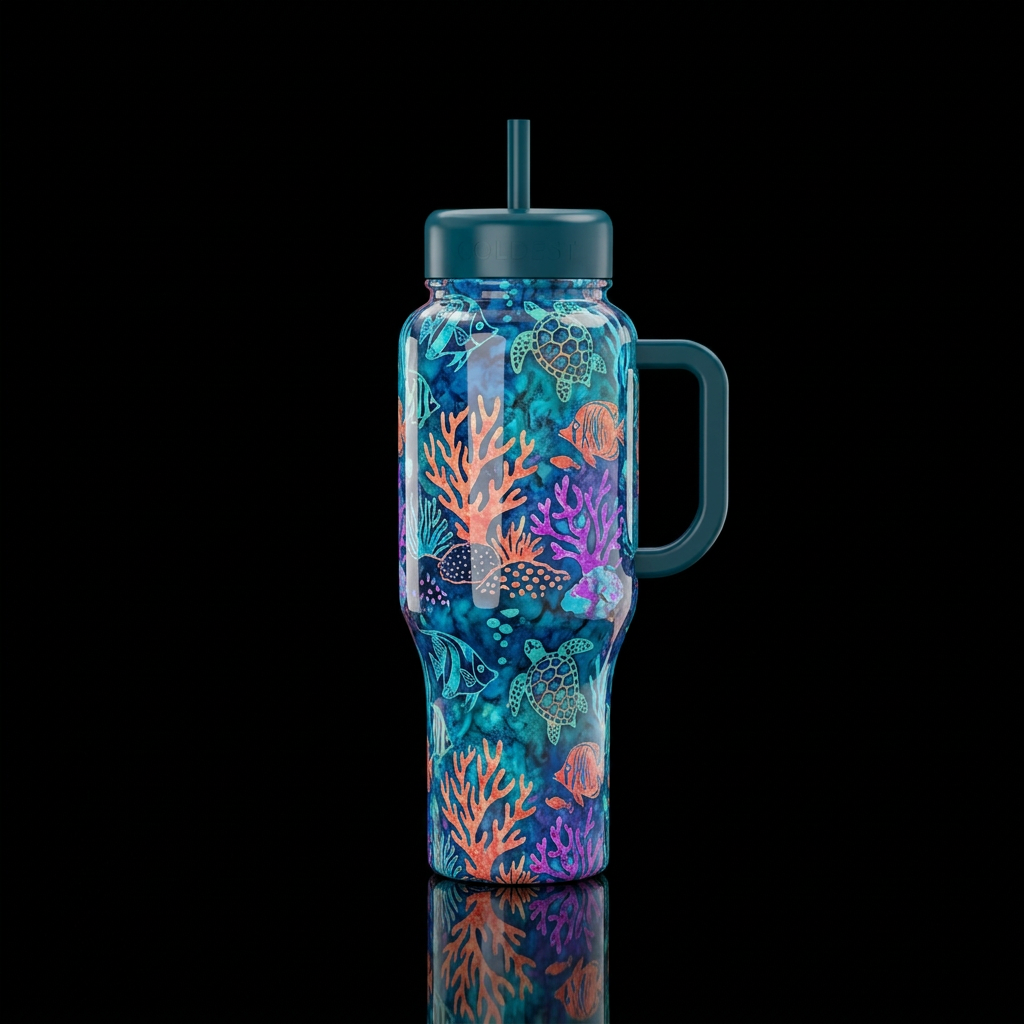 Undersea batik,glossy, trompe-l'œil, beautiferous water bottle design