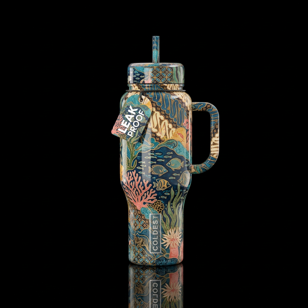 Undersea batik,glossy, trompe-l'œil, beautiferous water bottle design