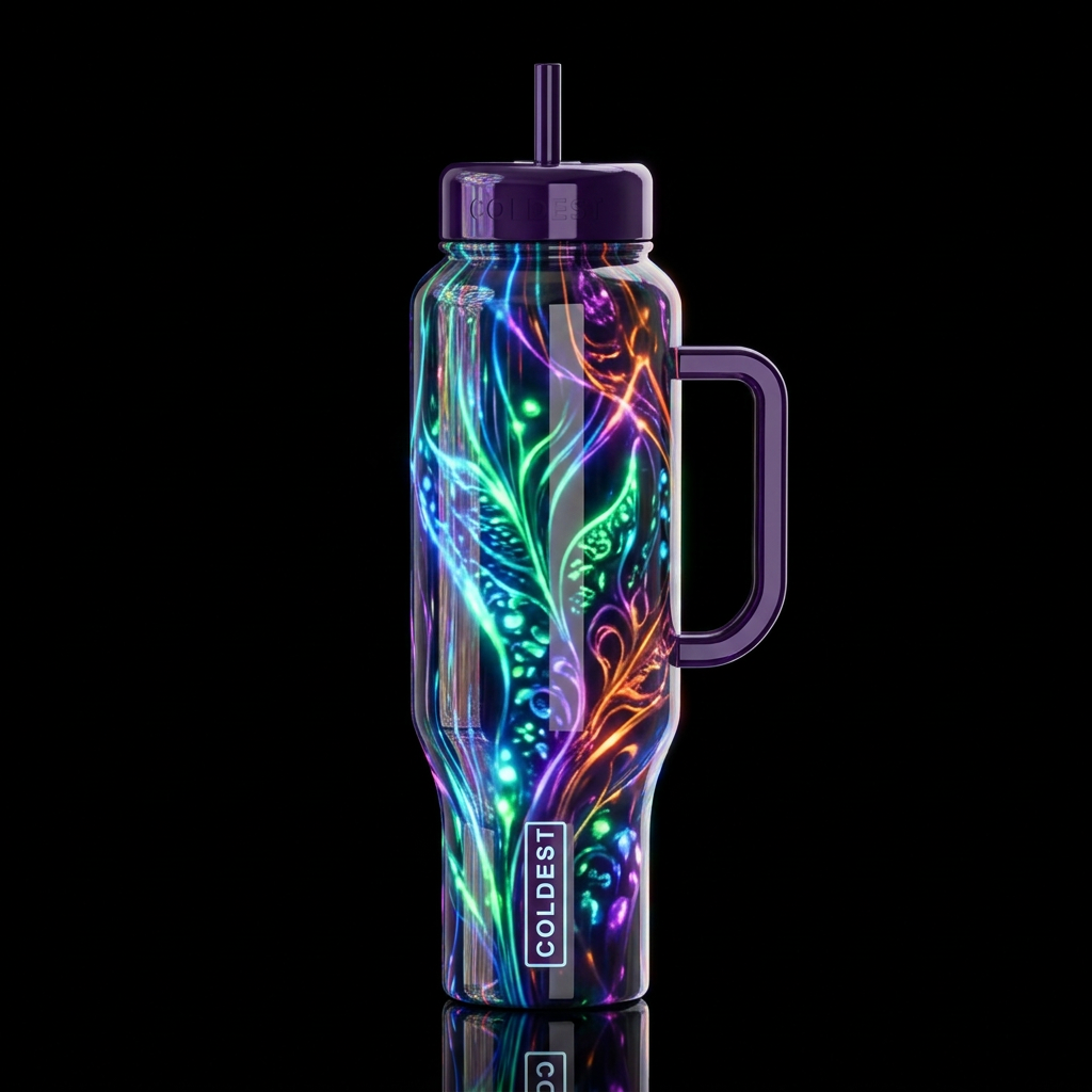 Dynamic glowie, glossy, trompe-l'œil,beautiferous water bottle design