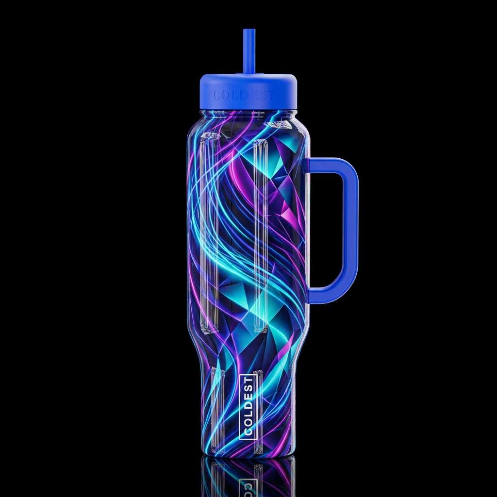 Dynamic glowie, glossy, trompe-l'œil,beautiferous water bottle design