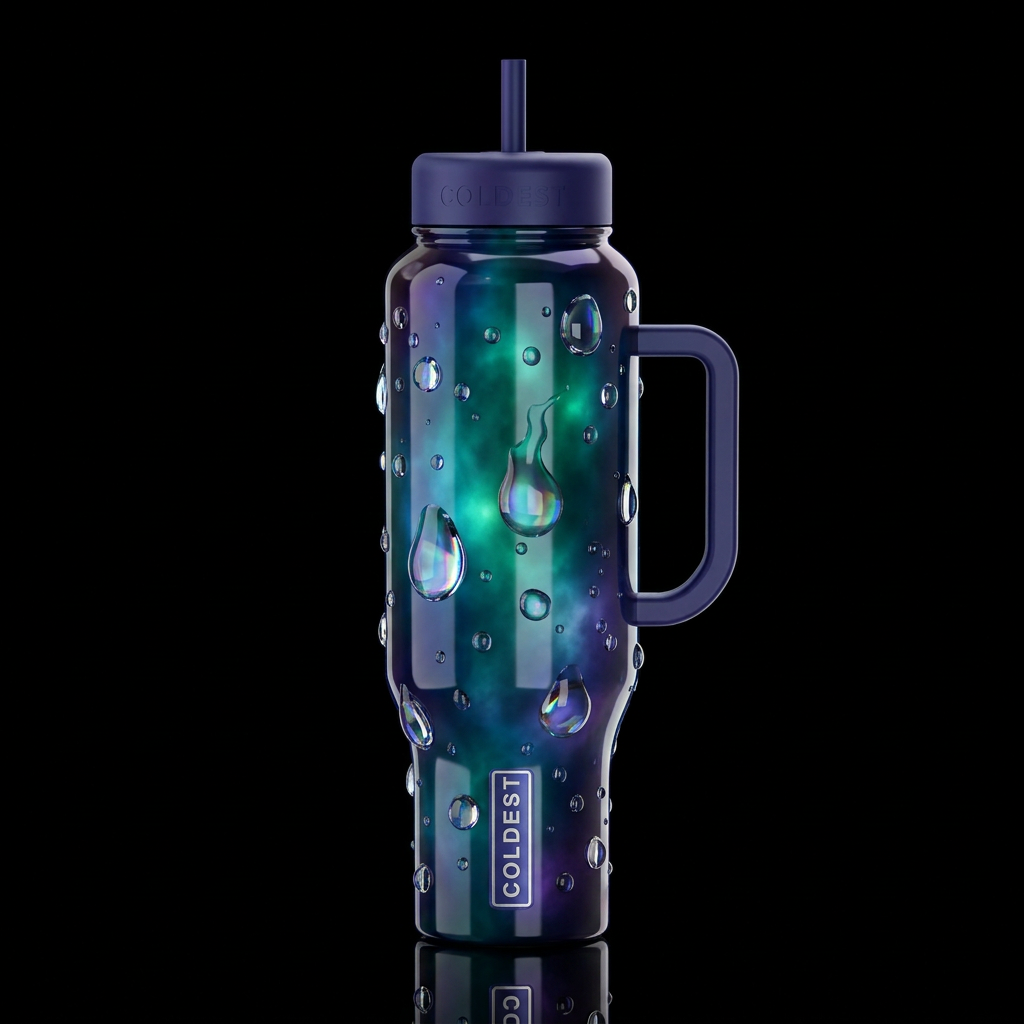 Dynamic glowie, glossy, trompe-l'œil,beautiferous water bottle design