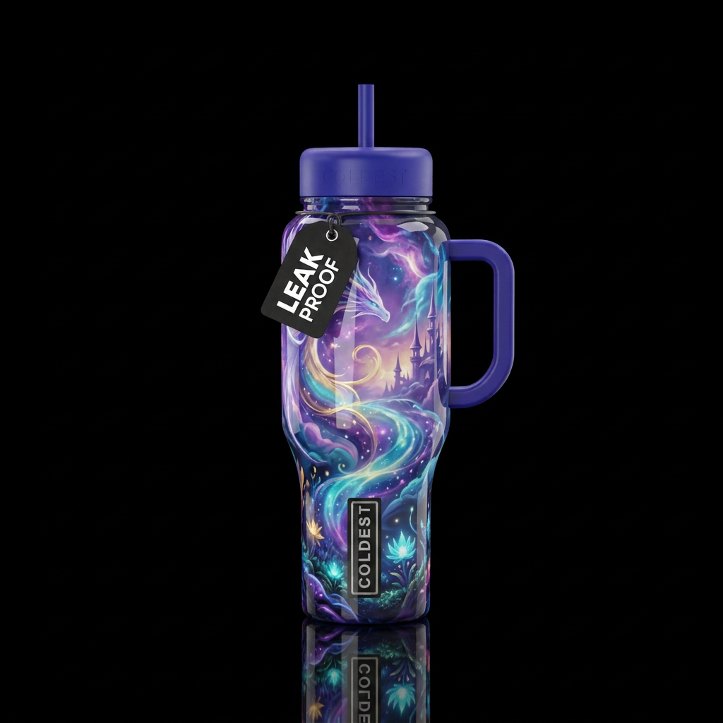 Dynamic fantasy, glossy, glowie, trompe-l'œil, bea... water bottle design
