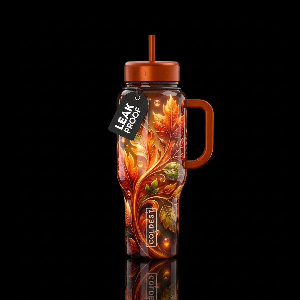 Dynamic autumn,glossy, glowie, trompe-l'œil, beaut... water bottle design