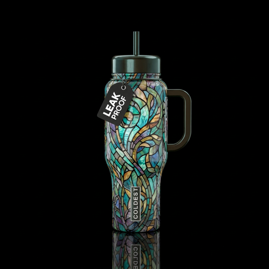 Dynamic Tiffany lamp inspired glass,trompe-l'œil, ... water bottle design
