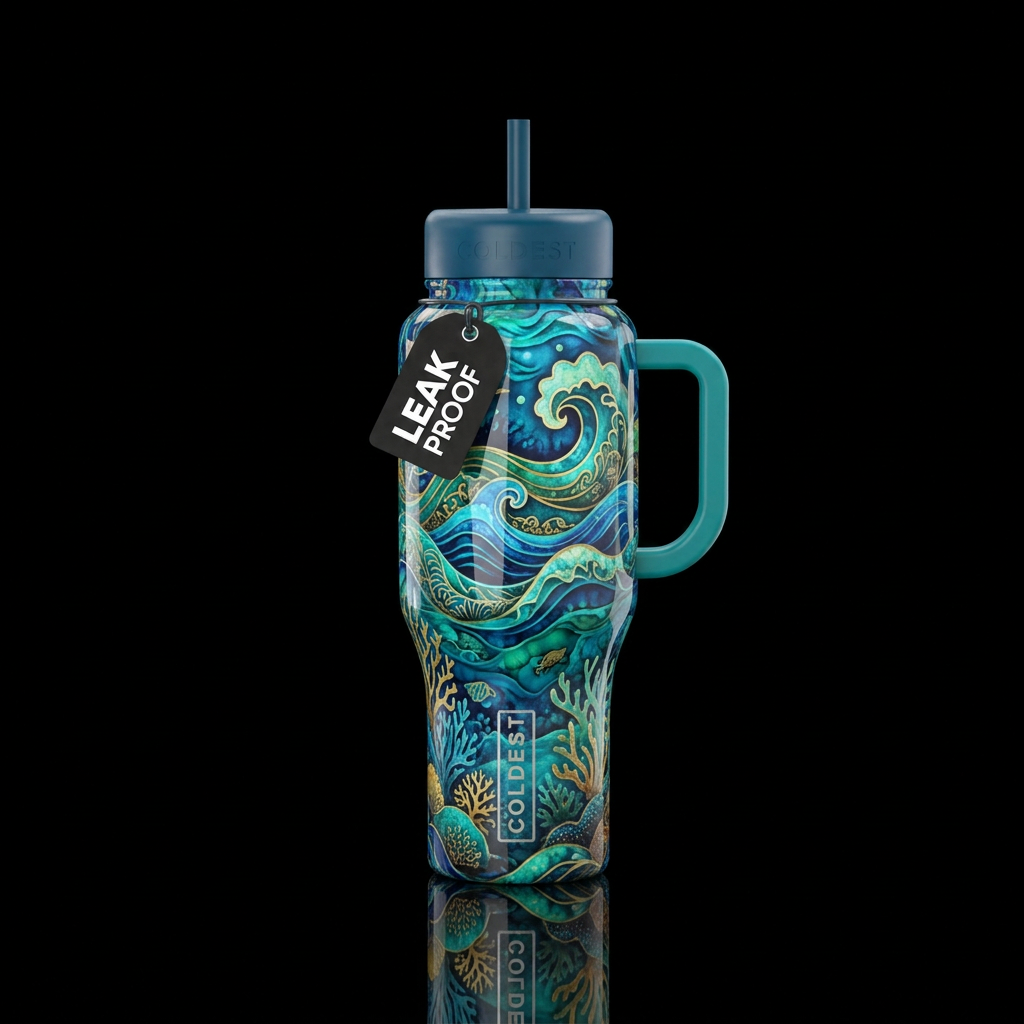 Dramatic batik ocean, glossy, glowie, trompe-l'œil... water bottle design
