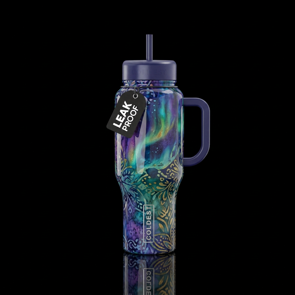 Batik aurora, glossy, trompe-l'œil, beautiferous, ... water bottle design