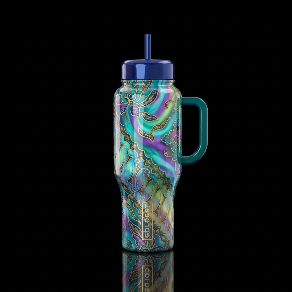 Batik aurora, glossy, trompe-l'œil, beautiferous, ... water bottle design
