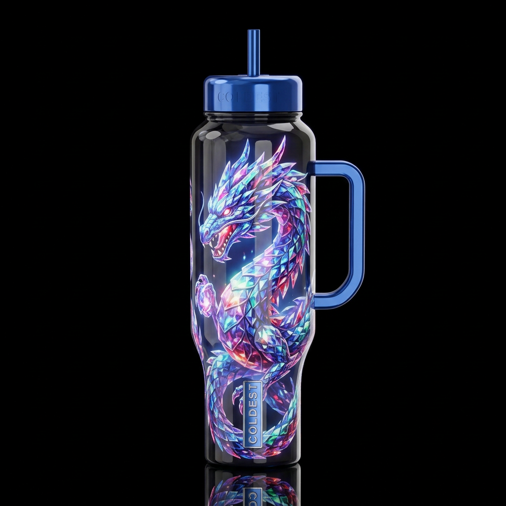 Crystal dragon, glossy, glowie, trompe-l'œil, beau... water bottle design