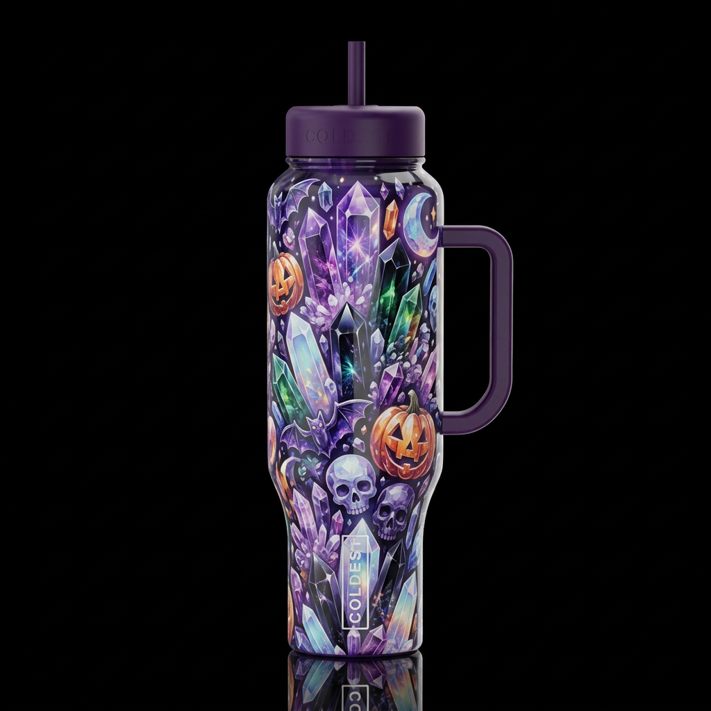 Crystal Halloween, glossy, glowie, trompe-l'œil, b... water bottle design