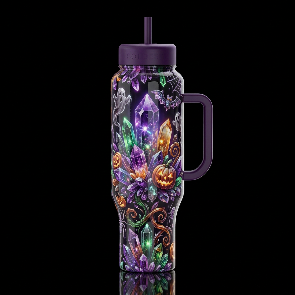 Crystal Halloween, glossy, glowie, trompe-l'œil, b... water bottle design