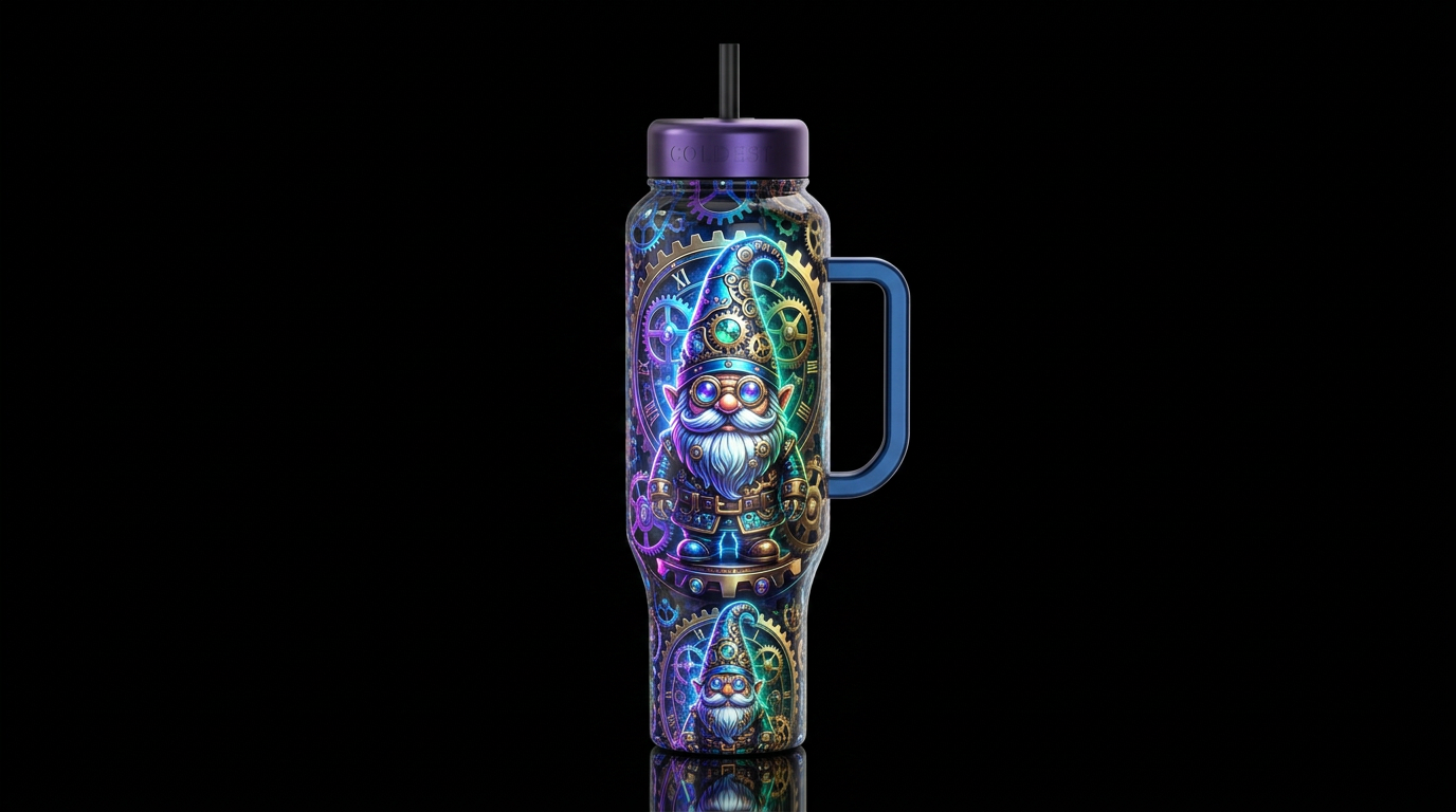 Clockwork gnomes, glossy, glowie, trompe-l'œil, be... water bottle design