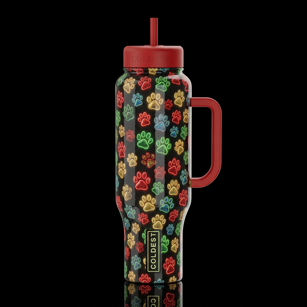 Christmas pawprints, glossy, glowie, trompe-l'œil,... water bottle design