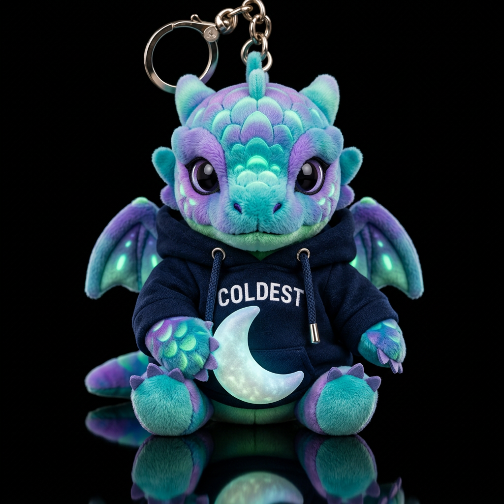 Glowie Pseudodragon holding a crescent moon, no ha... water bottle design