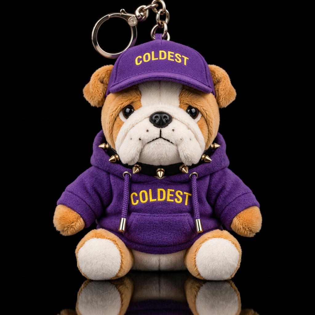 Cute English bulldog with spike collar, purple swe... water bottle design