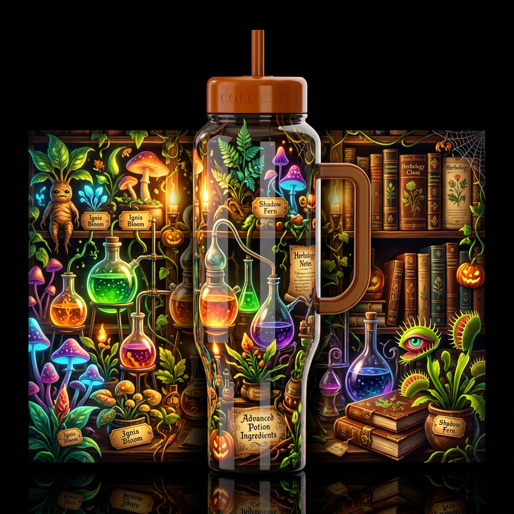Herbology class, Halloween, glossy, glowie, trompe... water bottle design