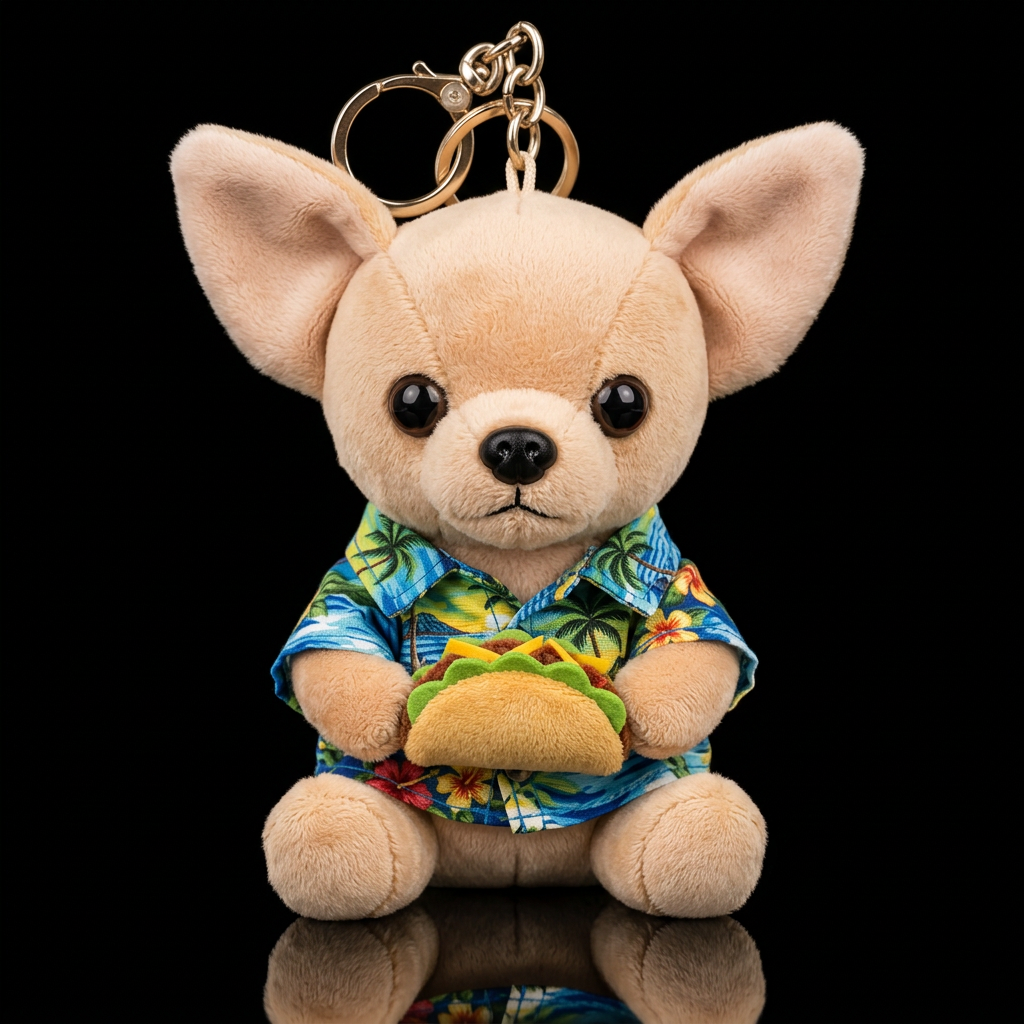 Chihuahua in a Hawaiian shirt holding a taco, no h... water bottle design