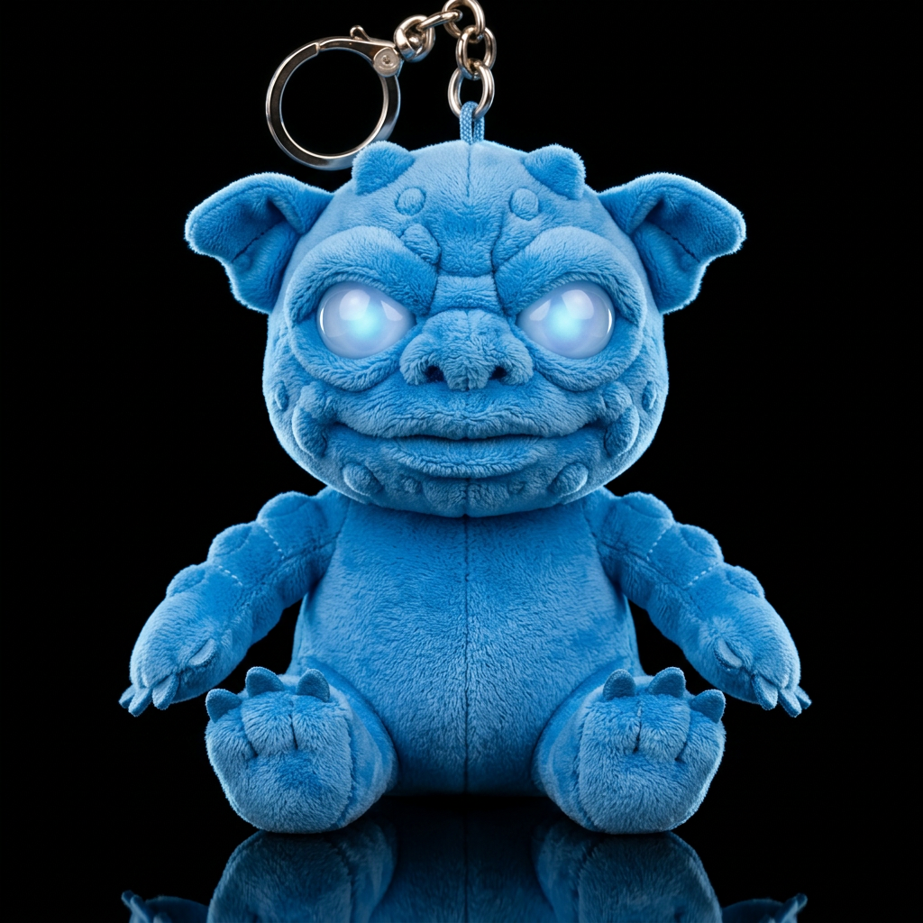 Boglin style with glowie, no shirt no hat,blue water bottle design