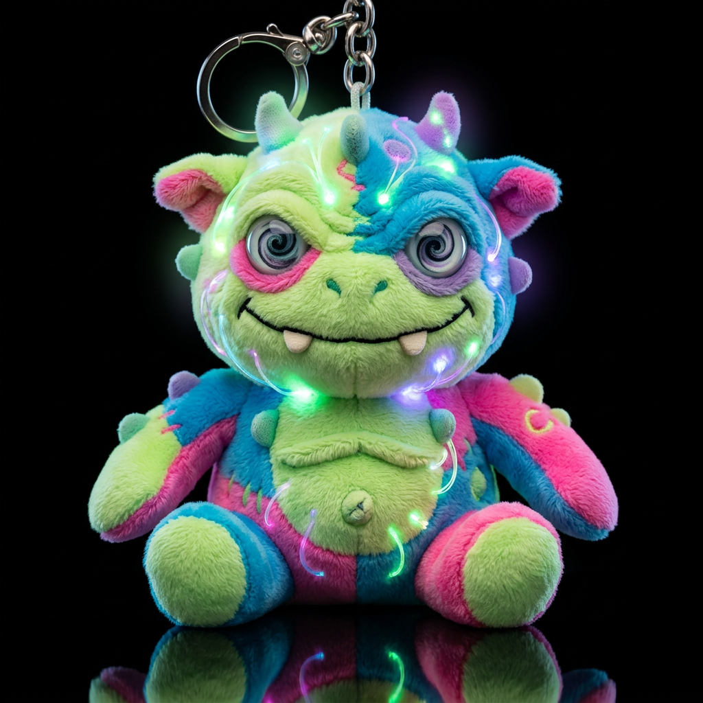 Boglin style with glowie, no shirt no hat,, neon, ... water bottle design