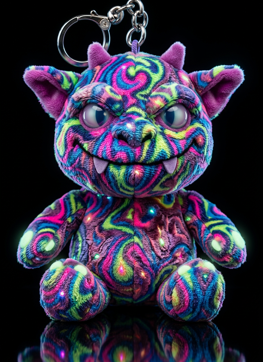 Boglin style with glowie, no shirt no hat,, neon, ... water bottle design