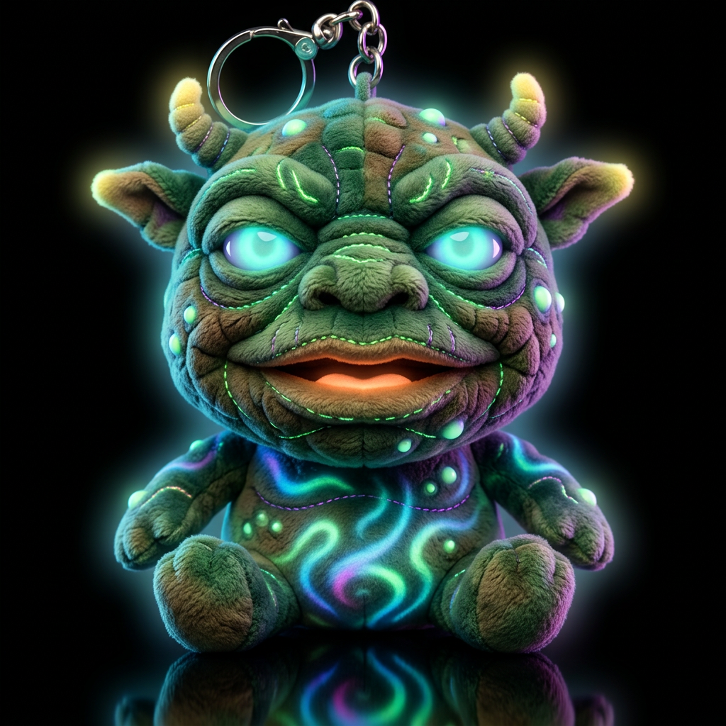 Boglin style with glowie, no shirt no hat,, neon, ... water bottle design