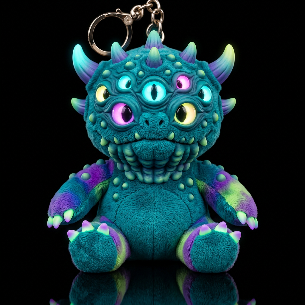 Boglin style with glowie, no shirt no hat,, neon, ... water bottle design