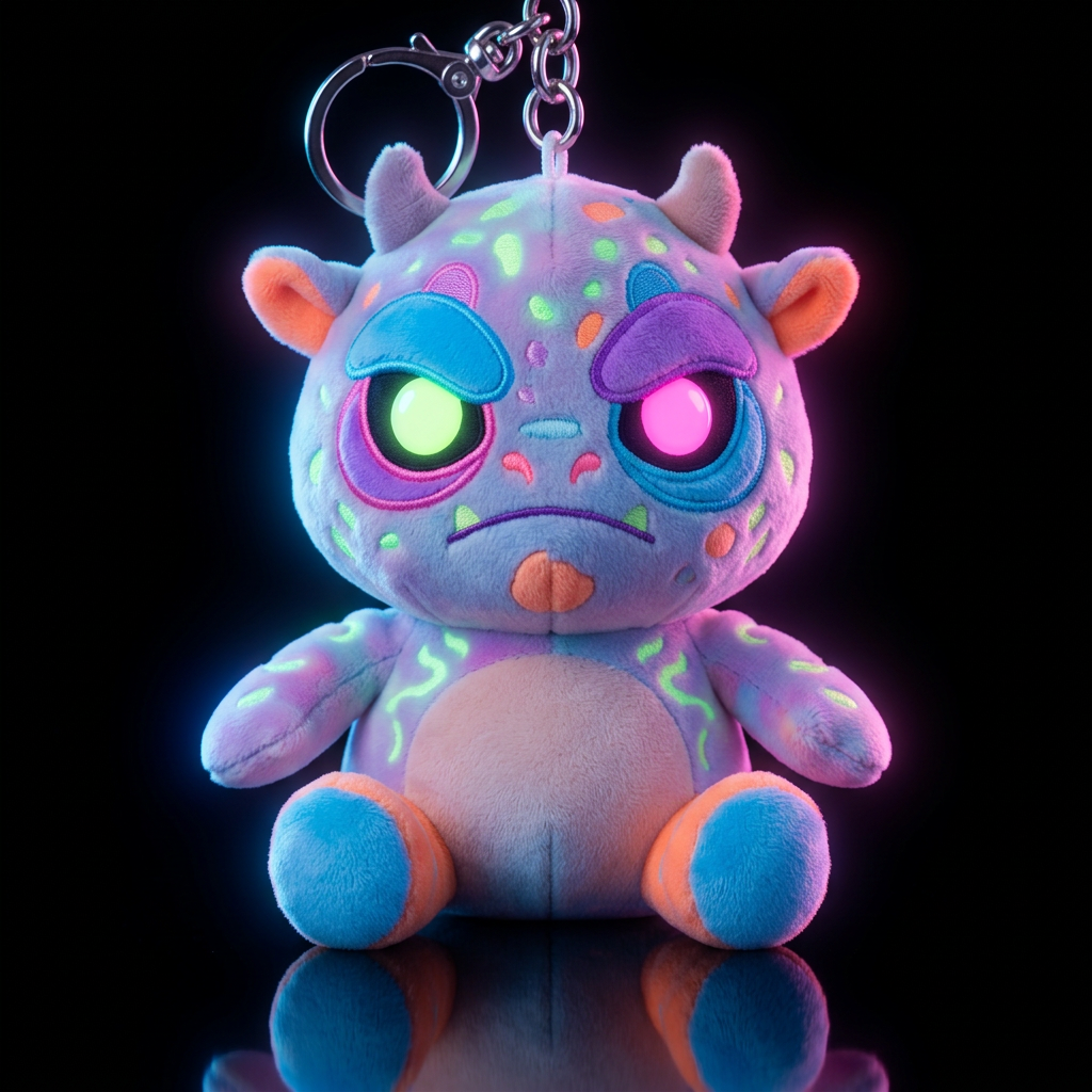 Boglin style with glowie, no shirt no hat,, neon, ... water bottle design