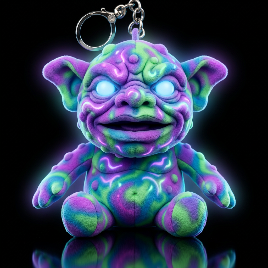 Boglin style with glowie, no shirt no hat,, neon, ... water bottle design