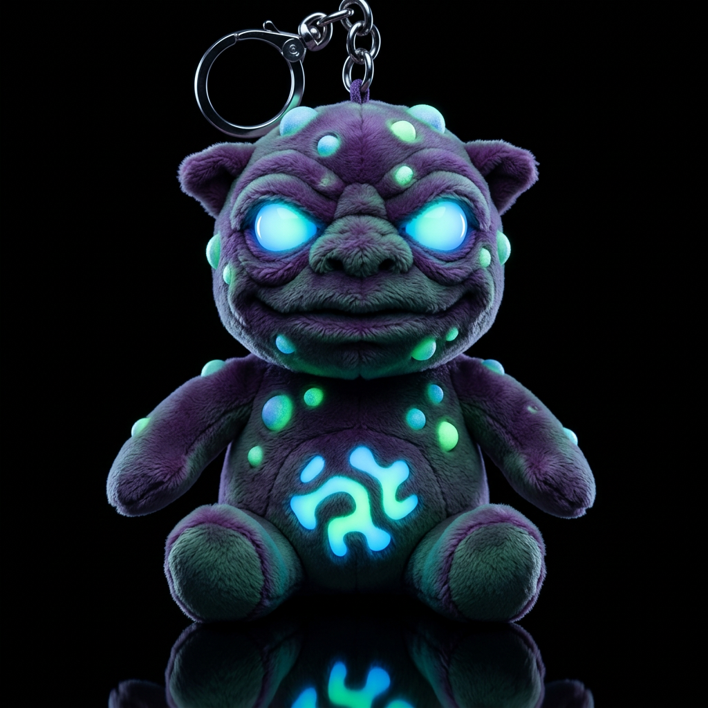 Boglin style with glowie, no shirt no hat,, neon, ... water bottle design