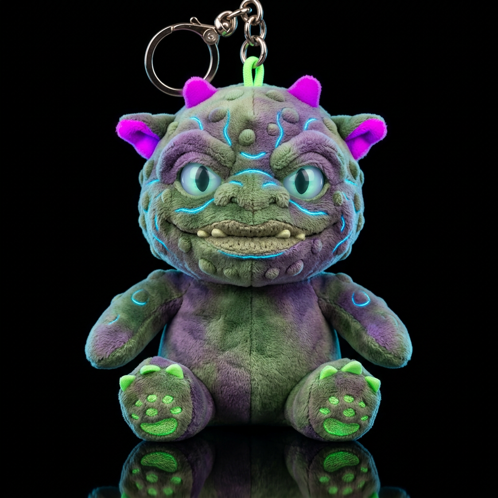 Boglin style with glowie, no shirt no hat,, neon, water bottle design