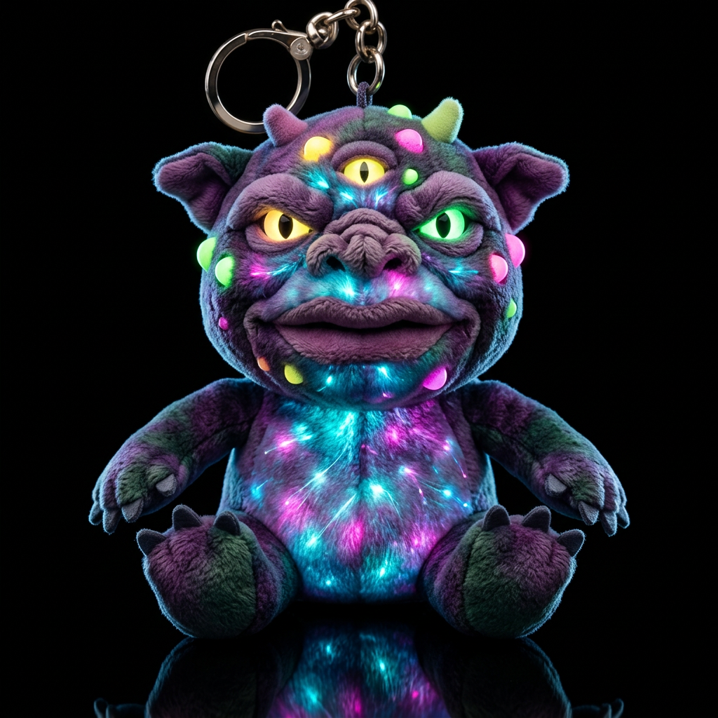 Boglin style with glowie, no shirt no hat,, neon, water bottle design