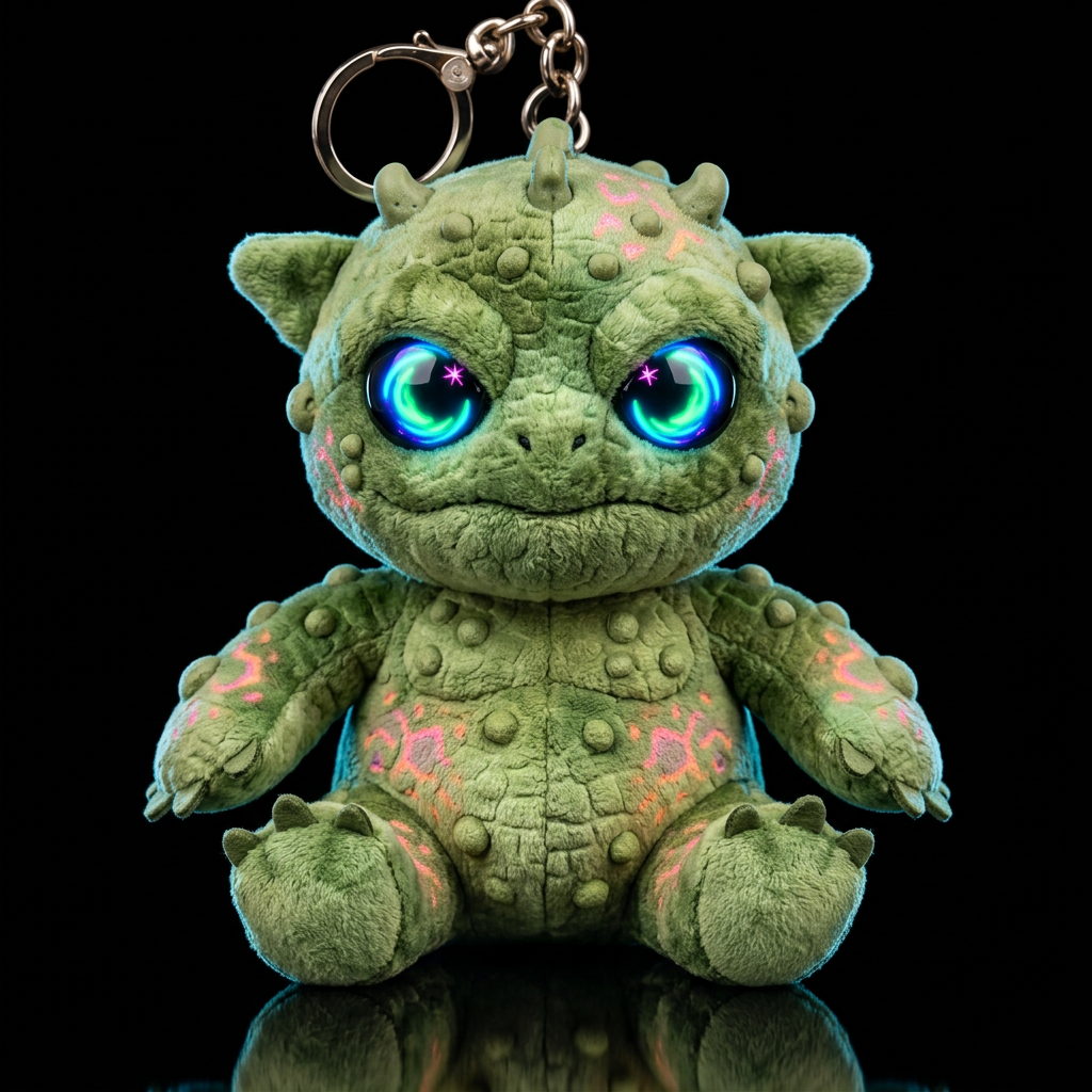 Boglin style with glowie, no shirt no hat,, neon, water bottle design