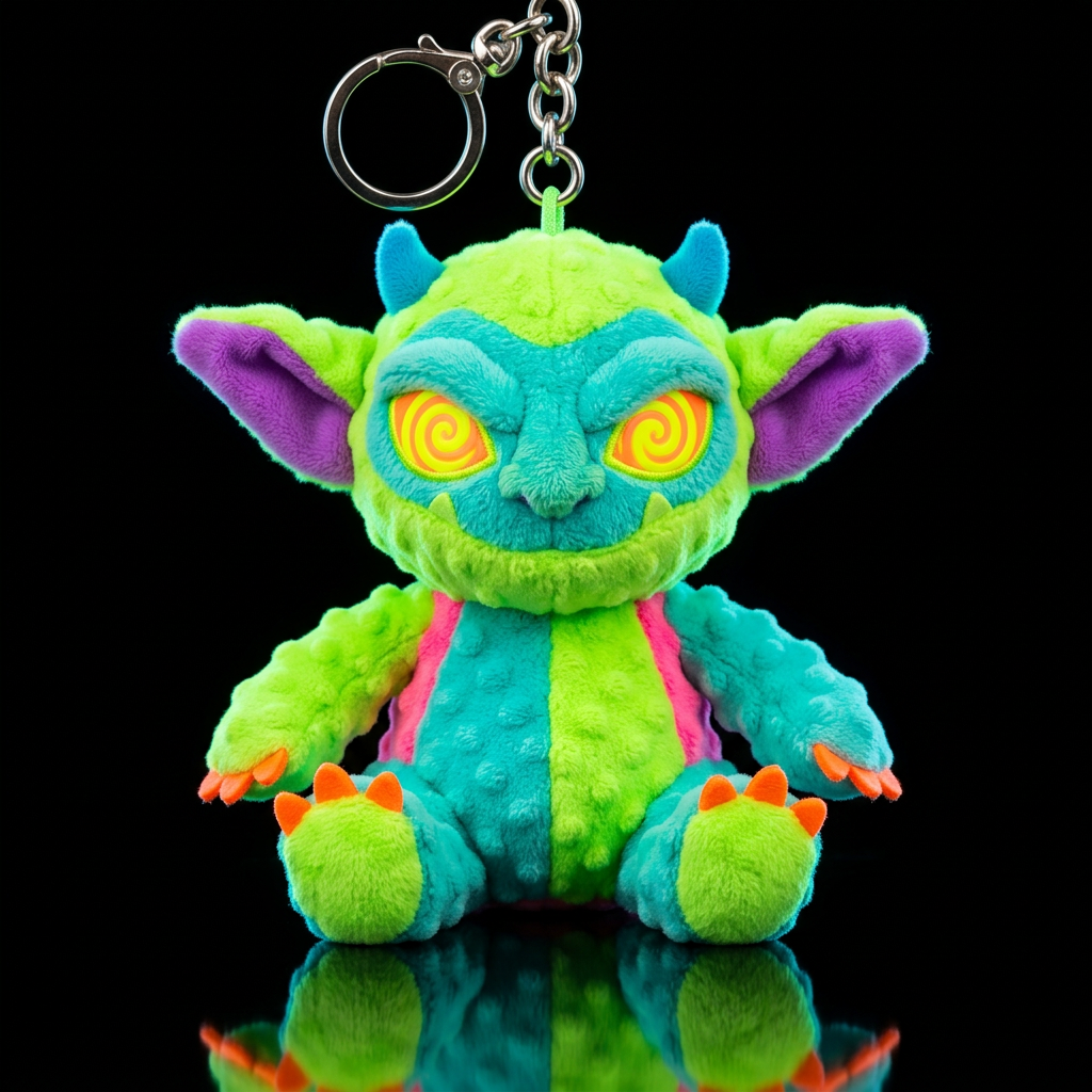 Boglin style with glowie, no shirt no hat,, neon, water bottle design