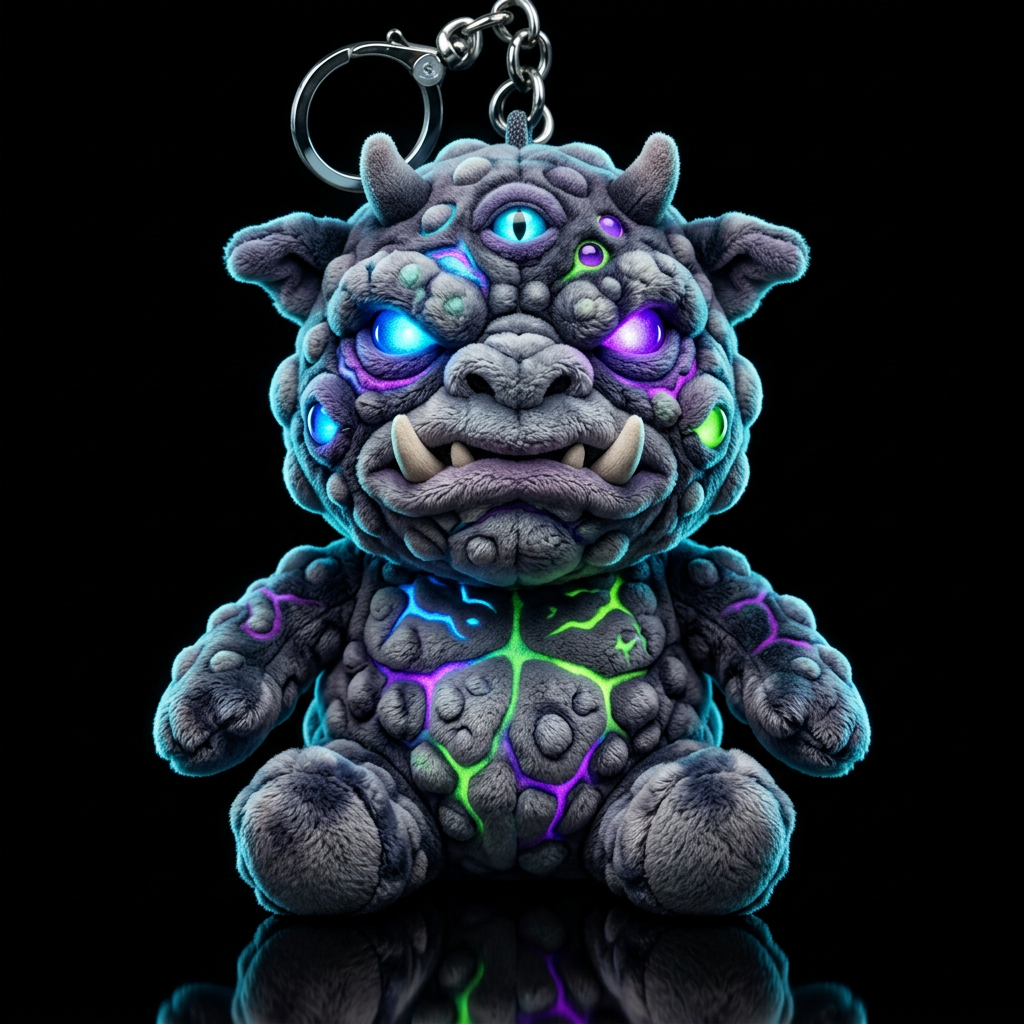 Boglin style with glowie, no shirt no hat,, neon, ... water bottle design