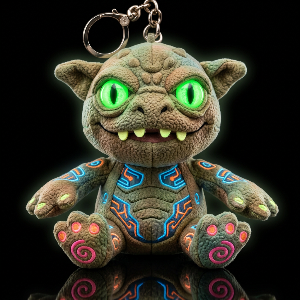 Boglin style with glowie, no shirt no hat,, neon, ... water bottle design