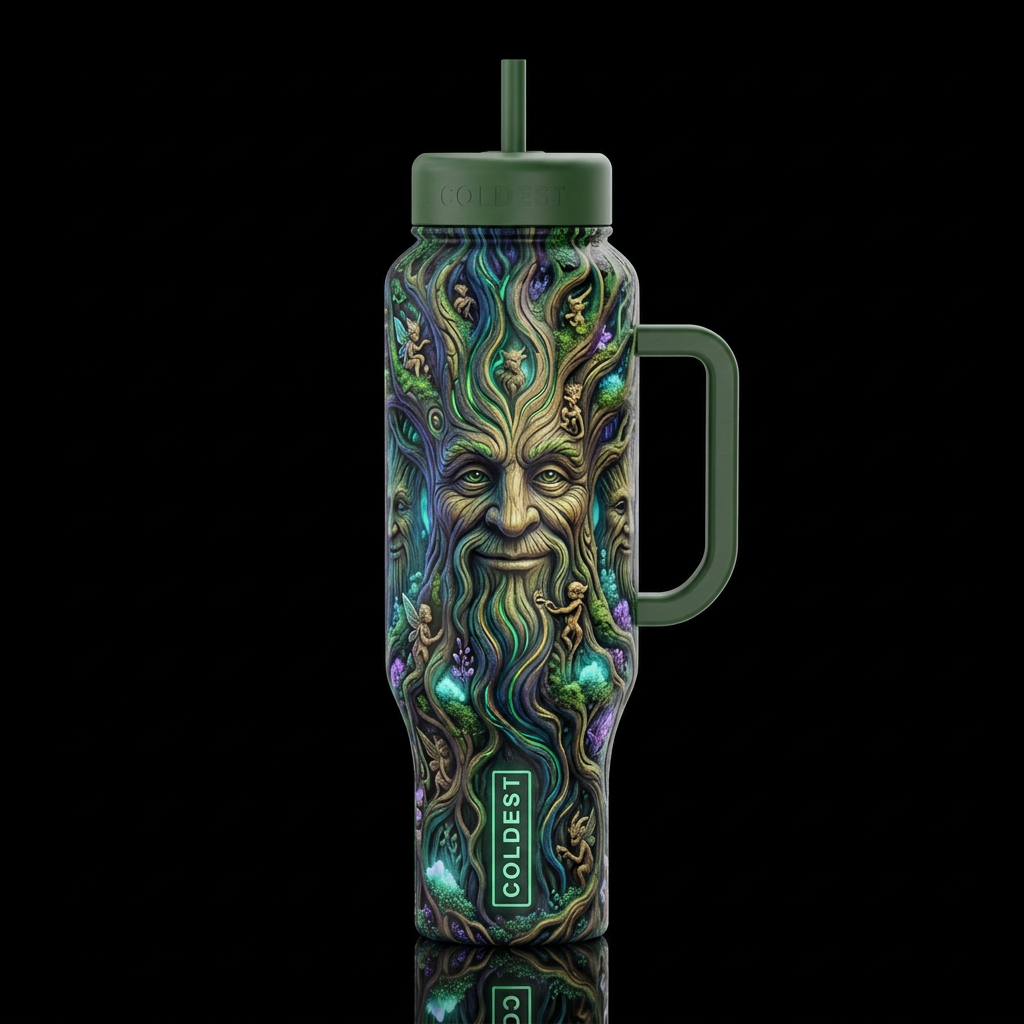 Treefolk forest,whimsical, glossy, glowie, trompe-... water bottle design