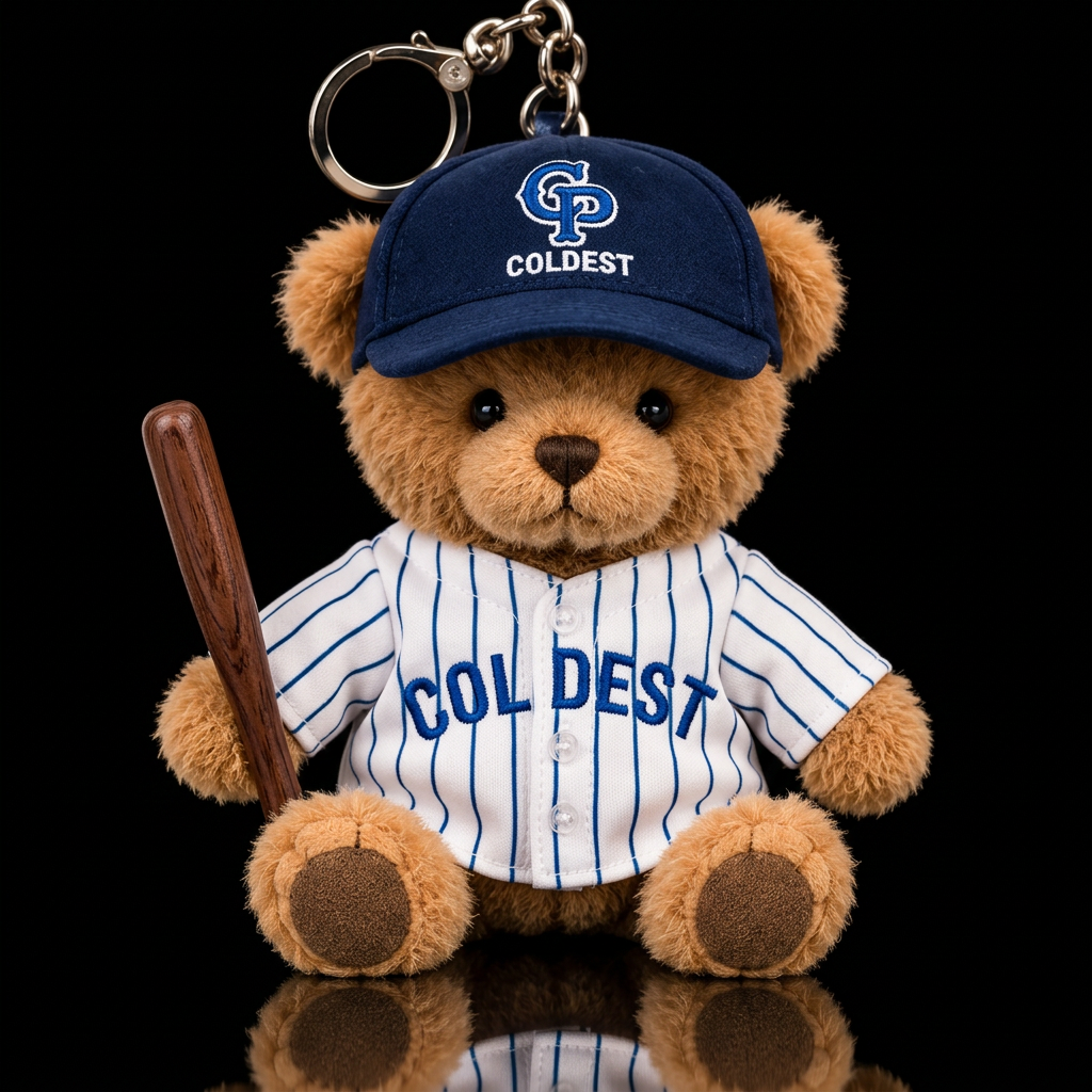 Baseball player bear holding a bat white jersey bl... water bottle design