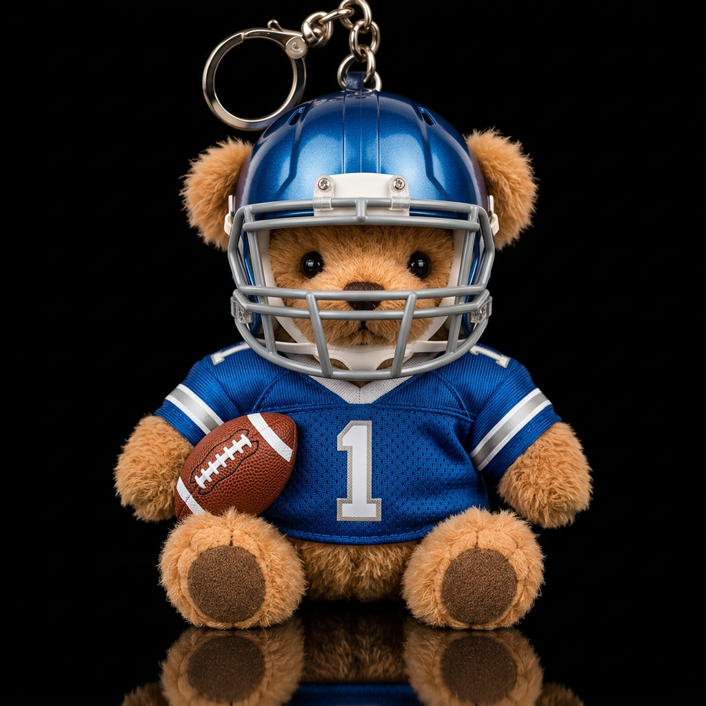Football player bear with a Football,helmet on water bottle design