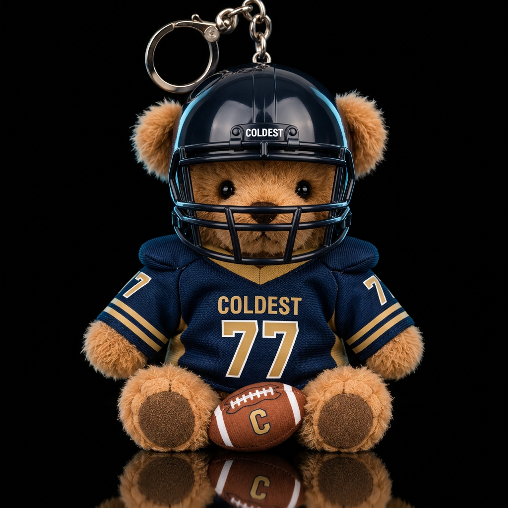 Football player bear with a Football,helmet on water bottle design