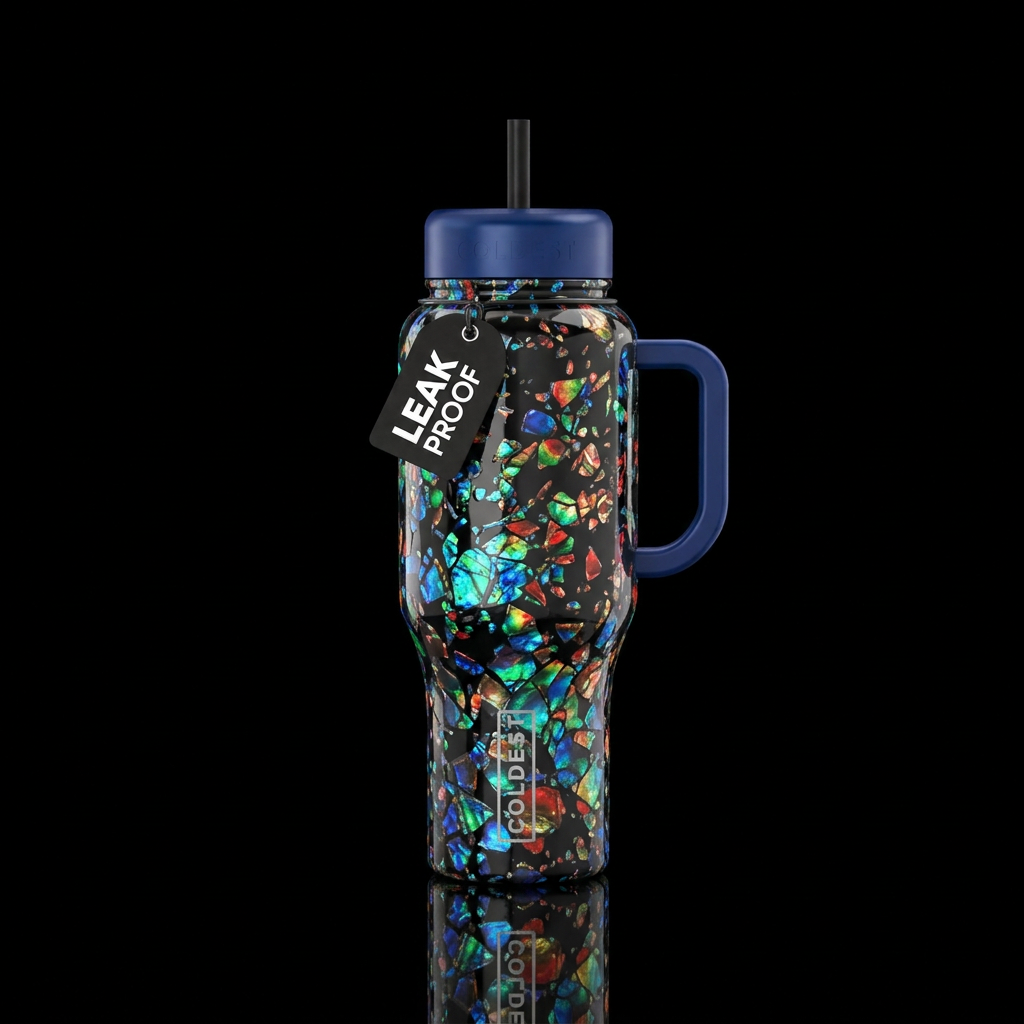 Splattered amolite, glossy, glowie, trompe-l'œil, ... water bottle design