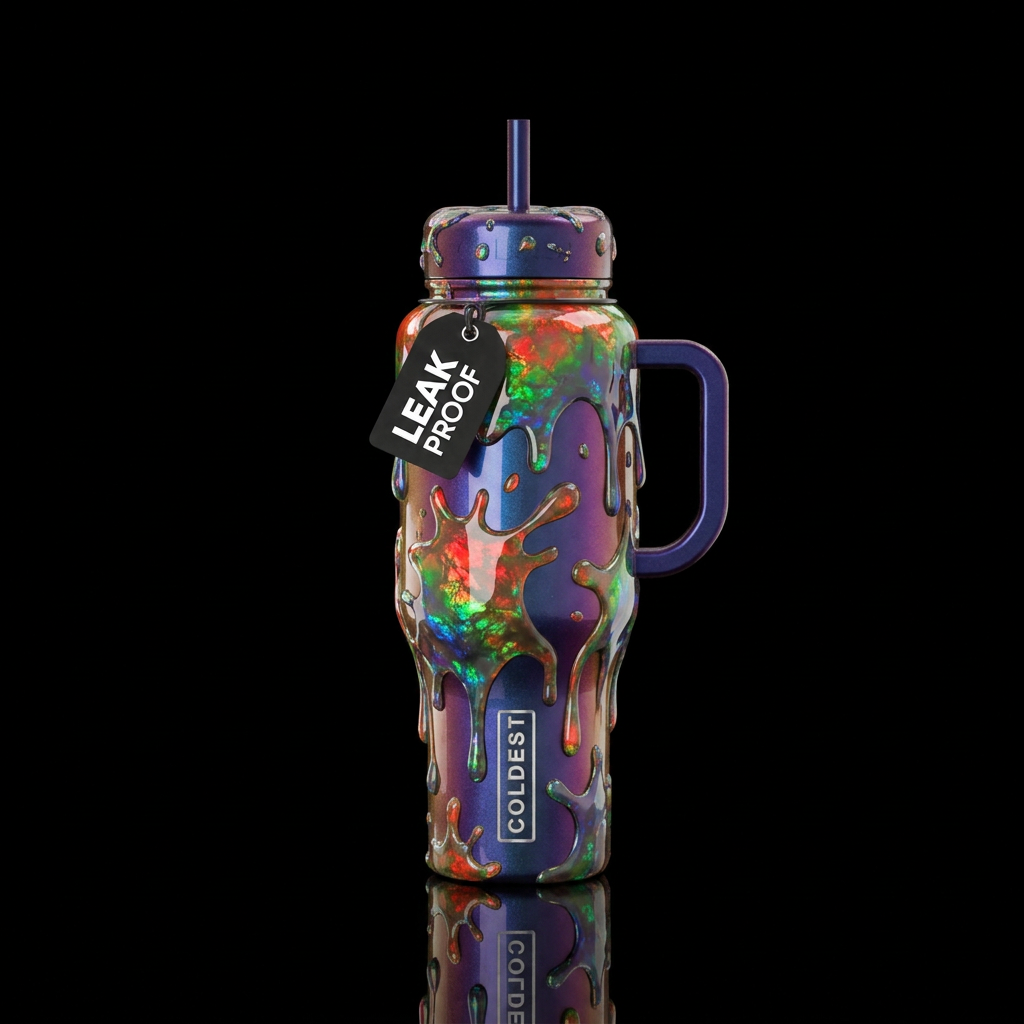amolite slime splats, glossy, glowie, trompe-l'œil... water bottle design