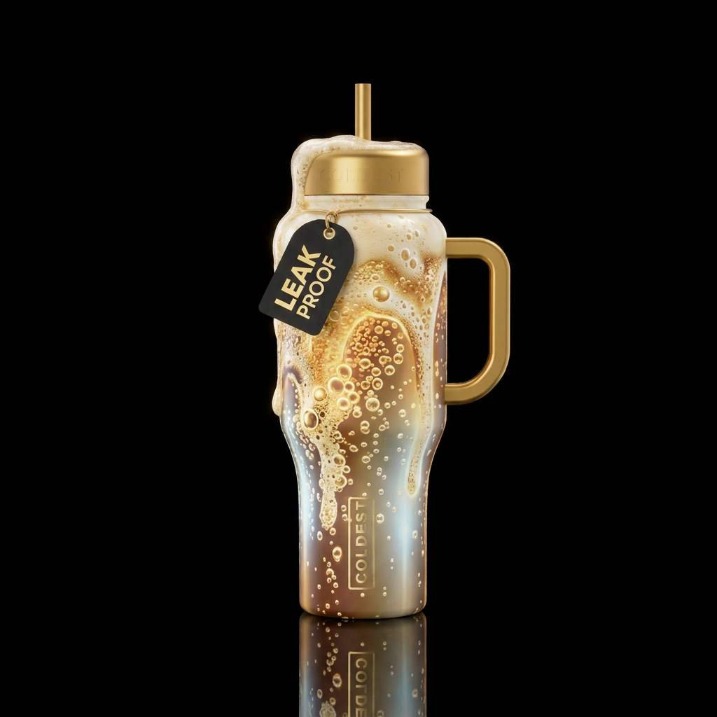 Champagne overflow, glossy, glowie, trompe-l'œil, ... water bottle design
