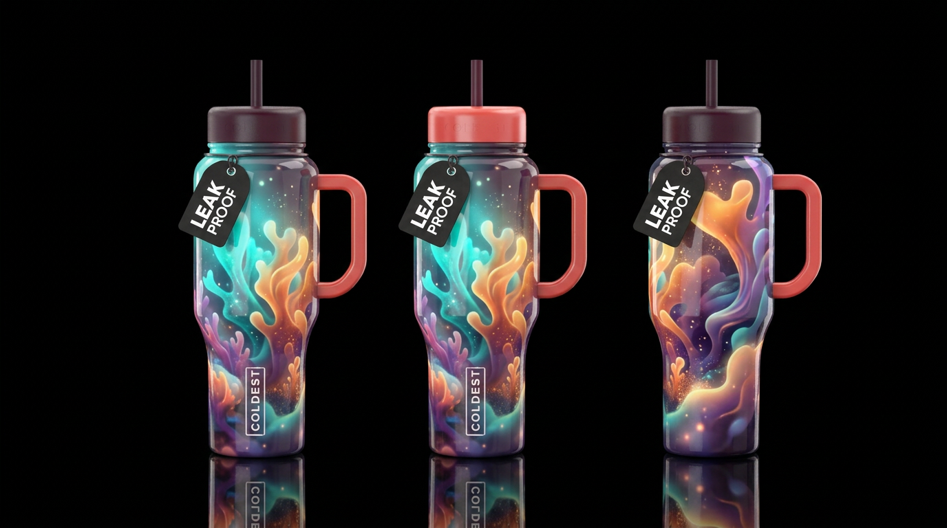 Belini, glossy, glowie, trompe-l'œil, beautiferous... water bottle design